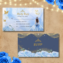 Tarjeta De Recepción Bebe Blue Vress Princesa Purpurina Quinceañera RSV