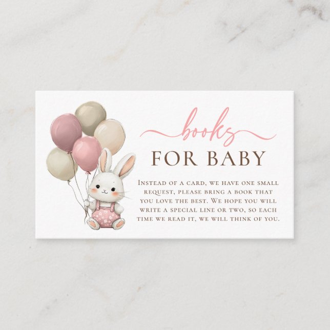 Tarjeta De Recepción Bebé conejito Balón Bebé Rosa Ducha Libros Para Be (Anverso)