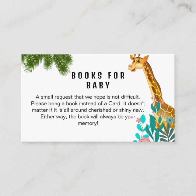 Tarjeta De Recepción Bebé Cute Giraffe Safari Libros Pedir Bebé (Anverso)