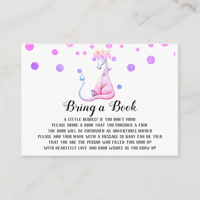 Tarjeta De Recepción *~* Bebé de dragón púrpura y dulce trae un libro (Anverso)