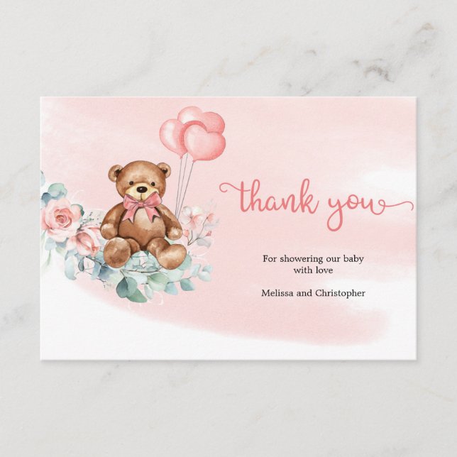 Tarjeta De Recepción Bebé de eucalipto verde oso Gracias (Anverso)