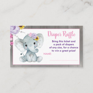 Tarjeta De Recepción Bebe Elephant diaper raffle Morple Pink Yellow