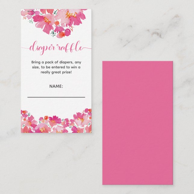 Tarjeta De Recepción Bebé en Bloom Baby Shower Diaper Raffle Floral (Anverso / Reverso)