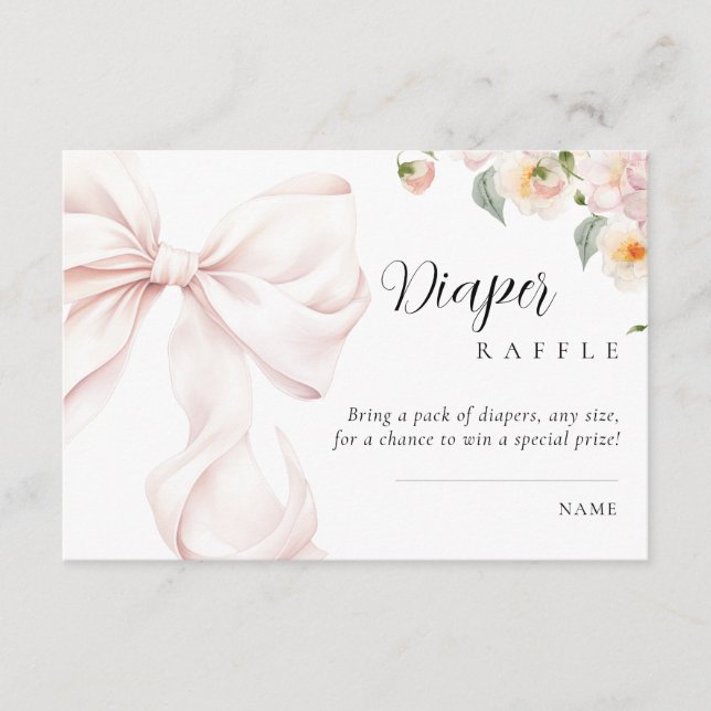 Tarjeta De Recepción Bebé en Bloom Bow Baby Shower Diaper Raffle (Anverso)