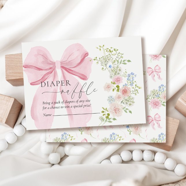 Tarjeta De Recepción Bebé en Bloom Diaper Raffle Baby Shower Bow Rosado (Subido por el creador)