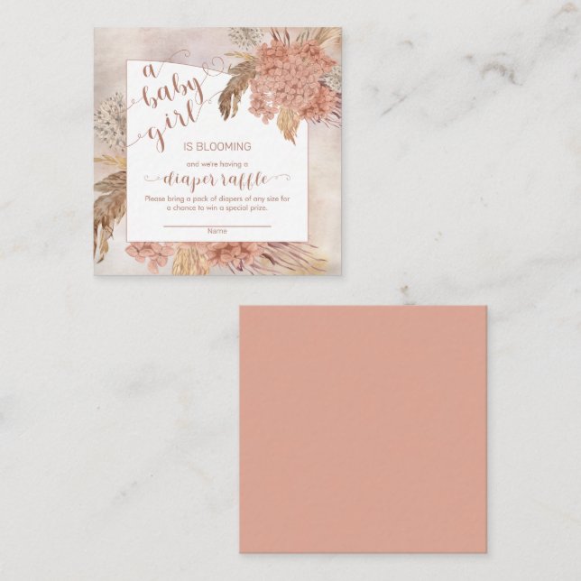 Tarjeta De Recepción Bebé en Bloom Pampas Grass Hydrangea Diaper Raffle (Anverso / Reverso)