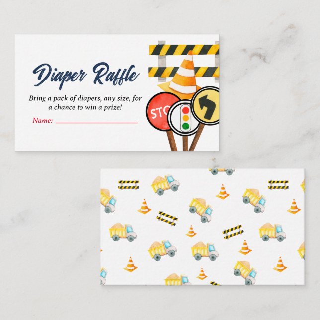 Tarjeta De Recepción "Bebé en construcción" Diaper Raffle (Anverso / Reverso)
