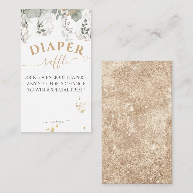 Tarjeta De Recepción Bebé en flor Greenery & Gold Baby Shower Diaper (Anverso / Reverso)