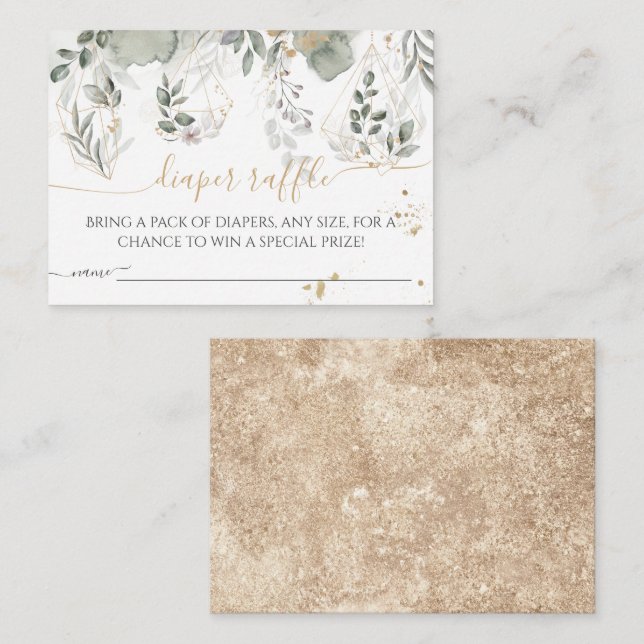 Tarjeta De Recepción Bebé en flor Greenery & Gold Baby Shower Diaper (Anverso / Reverso)
