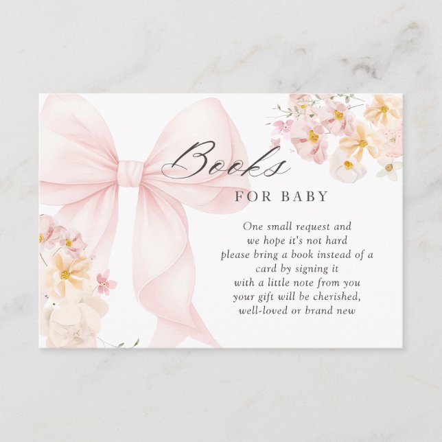 Tarjeta De Recepción Bebé en los libros de Baby Shower de Bow Rosado pa (Anverso)