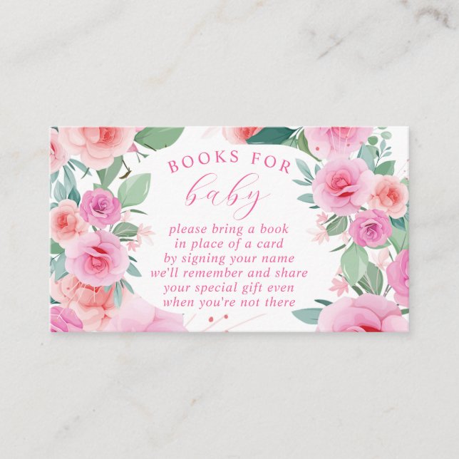Tarjeta De Recepción Bebé floral rosa en libros de sangre para bebé (Anverso)