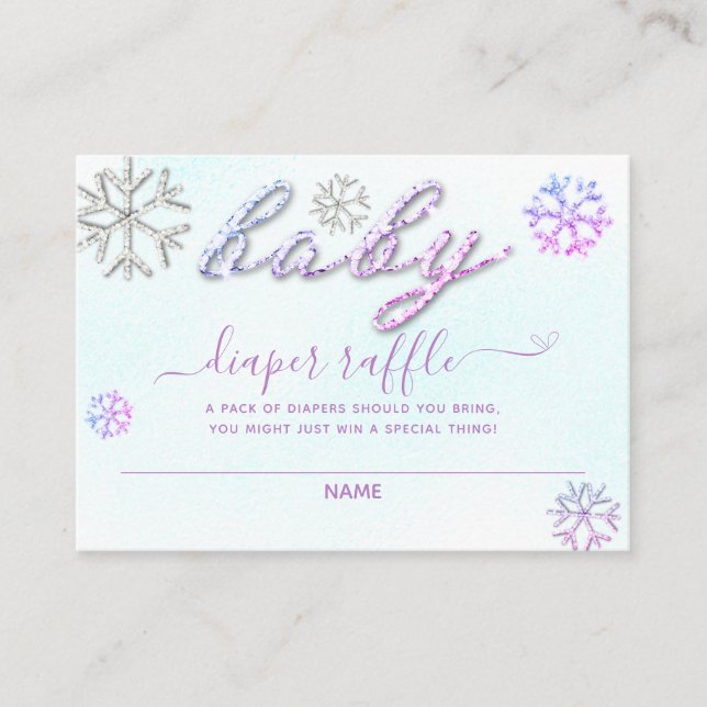 Tarjeta De Recepción Bebé, frío fuera del Purpurina morado Diaper Raffl (Anverso)
