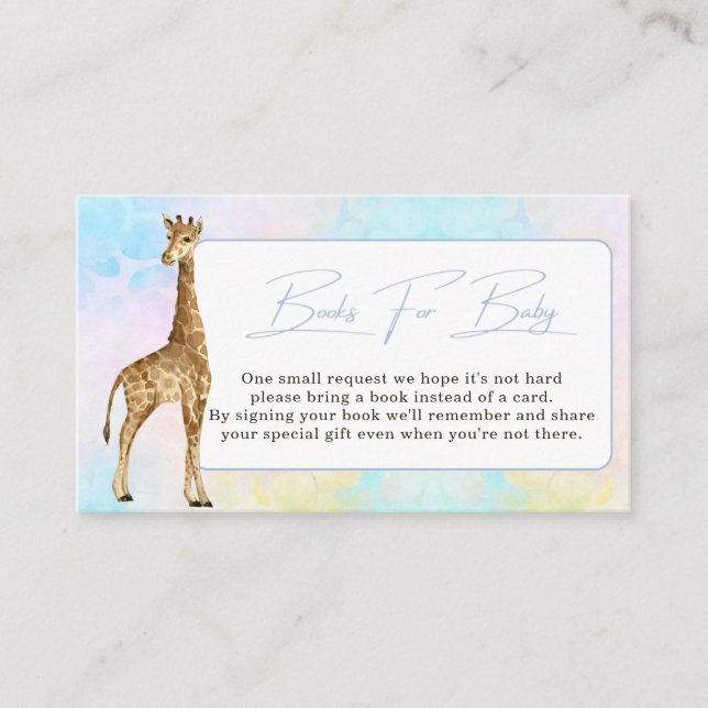 Tarjeta De Recepción Bebé Giraffe Baby Shower Solicitud de libro Azul (Anverso)
