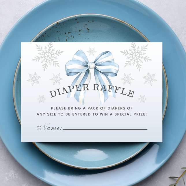 Tarjeta De Recepción Bebé, hace frío fuera del Blue Bow Diaper Raffle (Baby It’s Cold Outside Blue Bow Diaper Raffle Enclosure Card. Diaper Raffle Insert. #winterbaby)