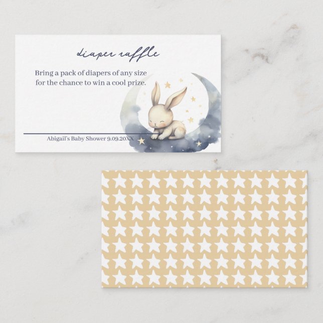 Tarjeta De Recepción Bebé lindo conejo en la luna con Stars Diaper Raff (Anverso / Reverso)