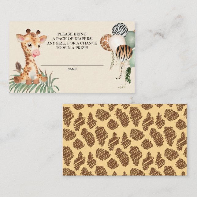 Tarjeta De Recepción Bebé lindo Giraffe Safari Diaper Raffle (Anverso / Reverso)
