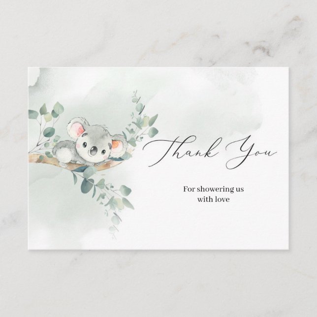 Tarjeta De Recepción Bebé lindo koala verde eucalipto gracias (Anverso)