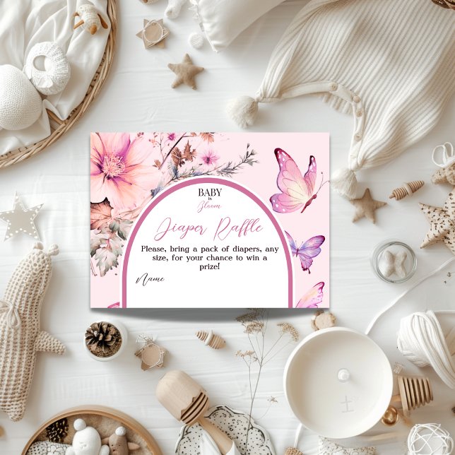Tarjeta De Recepción Bebé mariposa en pañal Baby Shower Chica en Bloom (Subido por el creador)