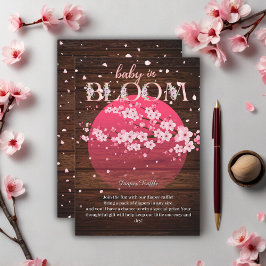 Tarjeta De Recepción Bebé Rústico en Flor Sakura Flor de Cerezo