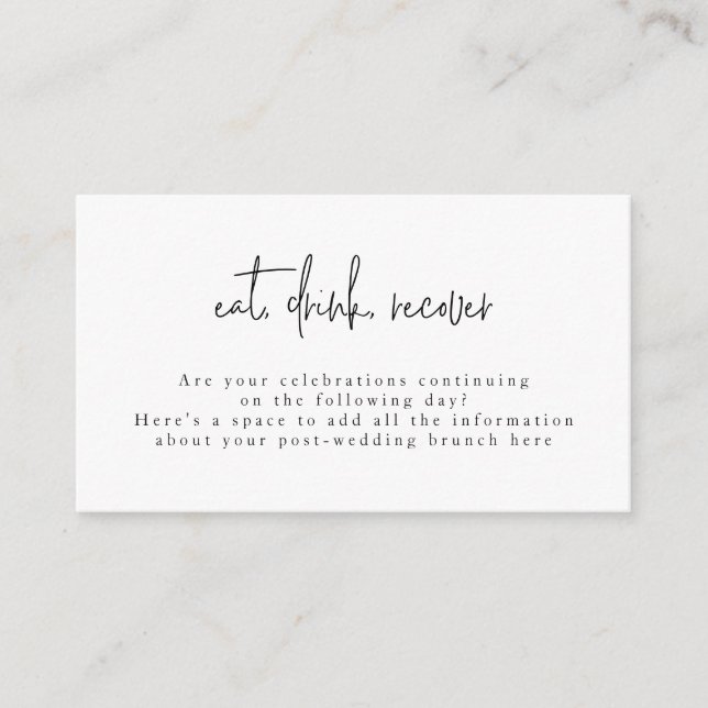 Tarjeta De Recepción Beber Recuperar negro Boda Blanco Post Brunch (Anverso)