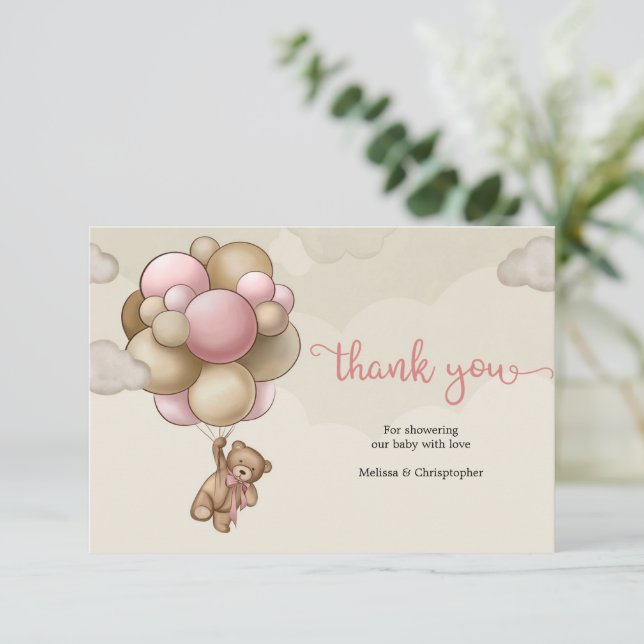 Tarjeta De Recepción Bebés de oso lindo beige marrón gracias (Anverso de pie)