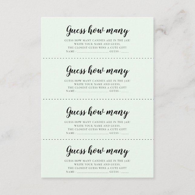 Tarjeta De Recepción Bebés lindo Ducha bebé Adivina cuántas cartas de j (Anverso)