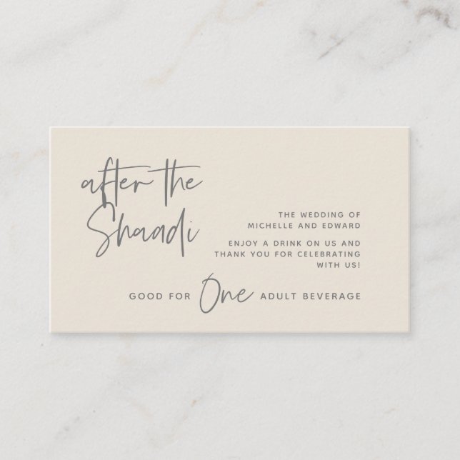 Tarjeta De Recepción Bebida, bebida para adultos, después del Shaadi (Anverso)
