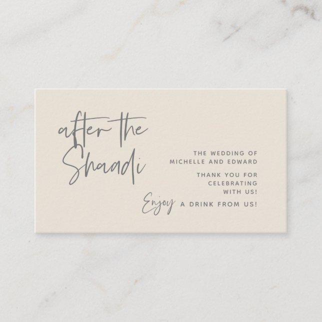 Tarjeta De Recepción Bebida, bebida para adultos después del Shaadi (Anverso)