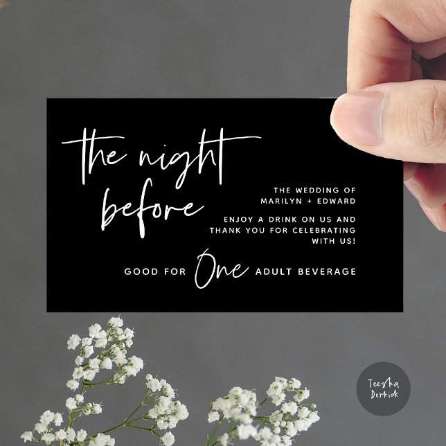 Tarjeta De Recepción Bebida, bebida para adultos, fiesta de boda modern (Drink Ticket, Adult Beverage, Modern Wedding Dinner Party Enclosure Card Classy Black White)