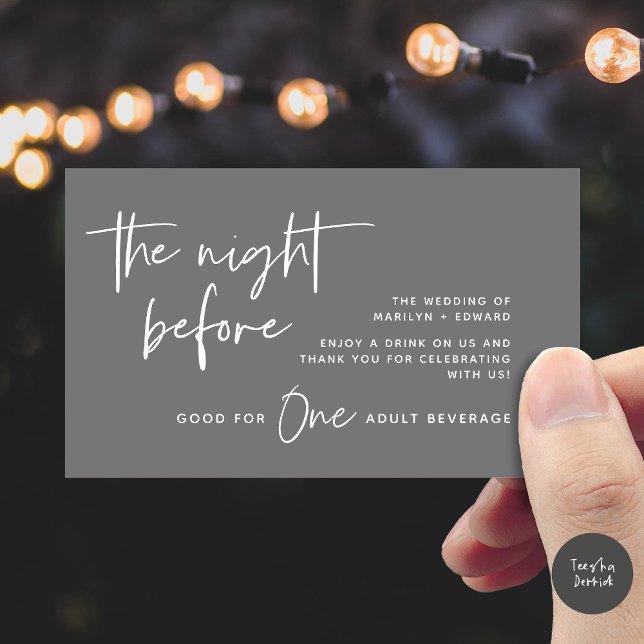 Tarjeta De Recepción Bebida, bebida para adultos, fiesta de boda modern (Drink Ticket, Adult Beverage, Modern Wedding Dinner Party Enclosure Card Dark Grey)