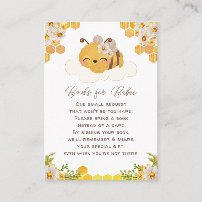 Tarjeta De Recepción Bee Baby Shower Book Request Honeycombs Floral (Anverso)