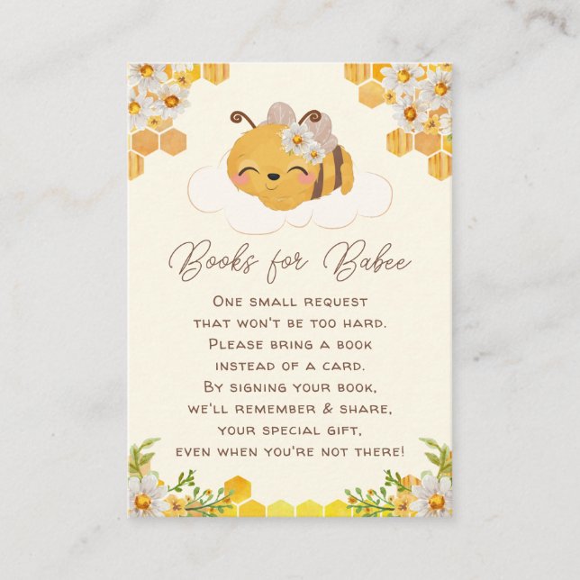 Tarjeta De Recepción Bee Baby Shower Book Request Honeycombs Floral Enc (Anverso)