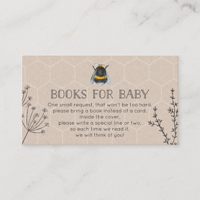 Tarjeta De Recepción Bee Baby Shower Books Para Baby Baby Shower Card (Anverso)