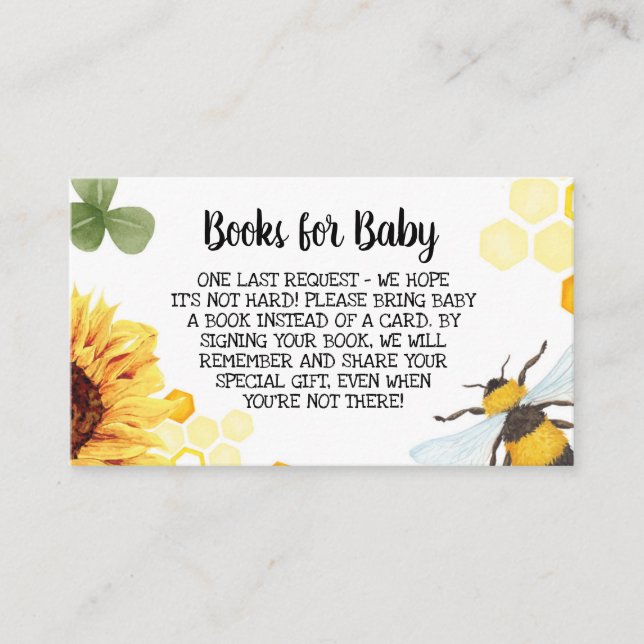 Tarjeta De Recepción Bee Baby Shower Bring a Book Insert Books para el  (Anverso)