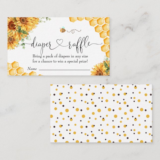 Tarjeta De Recepción Bee Baby Shower Diaper Raffle (Anverso / Reverso)