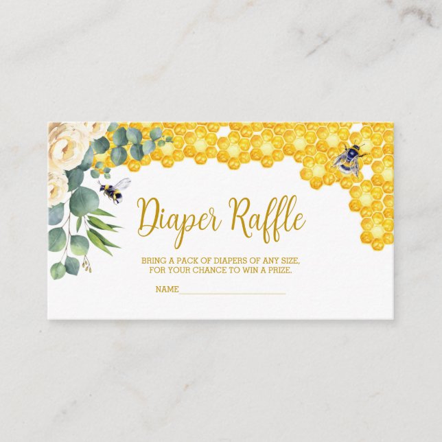 Tarjeta De Recepción Bee Baby Shower Diaper Raffle Card (Anverso)
