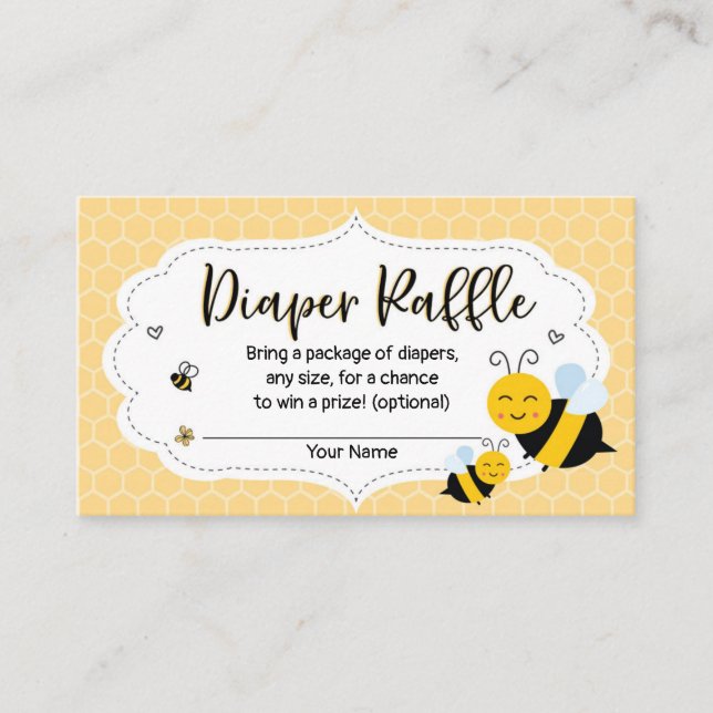 Tarjeta De Recepción Bee Baby Shower Diaper Raffle Card (Anverso)