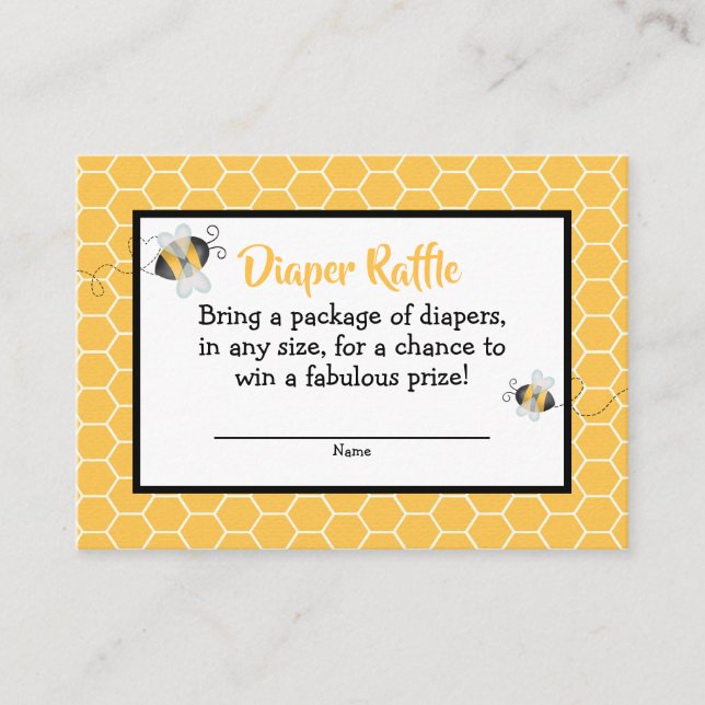 Tarjeta De Recepción Bee Baby Shower Diaper Raffle Cards (Anverso)