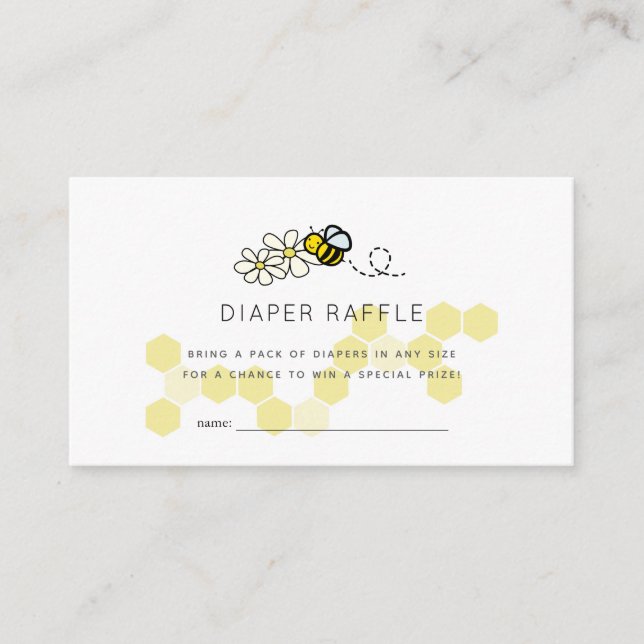 Tarjeta De Recepción Bee Daisy White Baby Shower Diaper Ticket (Anverso)