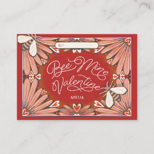 Tarjeta De Recepción Bee Mine Flowers Pink Red Classroom Valentine
