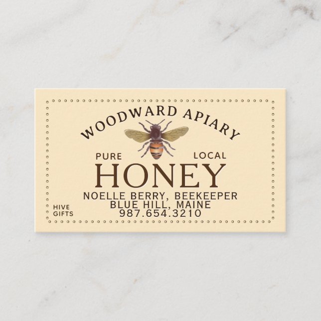 Tarjeta De Recepción Beekeeper Business Card Apiary Honeycomb y Bee (Anverso)