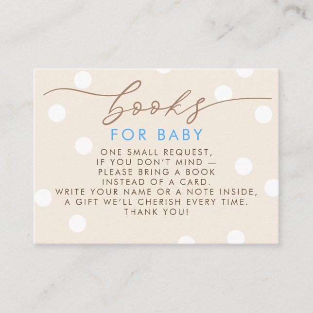 Tarjeta De Recepción Beige and Blue Books For Baby Request (Anverso)