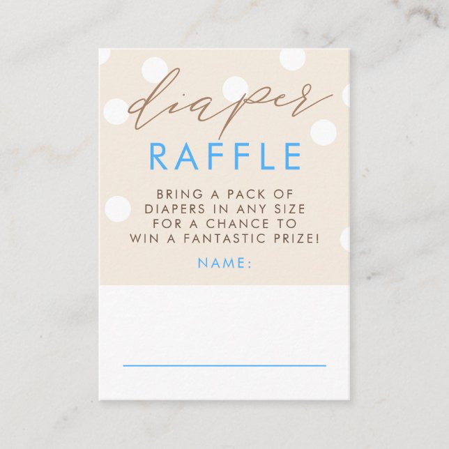 Tarjeta De Recepción Beige and Blue Diaper Raffle Baby Shower Tickets (Anverso)