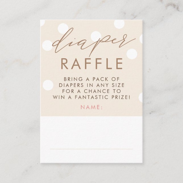 Tarjeta De Recepción Beige and White Diaper Raffle Baby Shower Tickets (Anverso)