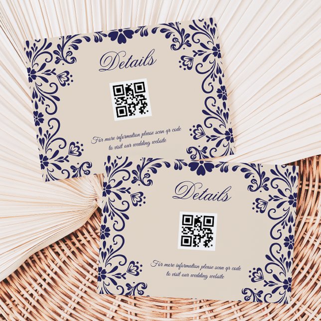 Tarjeta De Recepción Beige Blue Wedding Qr code Details (Subido por el creador)