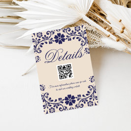 Tarjeta De Recepción Beige Blue Wedding Qr code Details