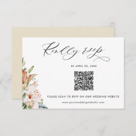 Tarjeta De Recepción Beige Earthy Blooms QR Code Rsvp Boda en línea