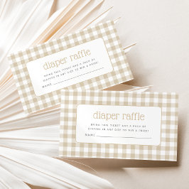 Tarjeta De Recepción Beige Gingham Baby Shower Diaper Raffle