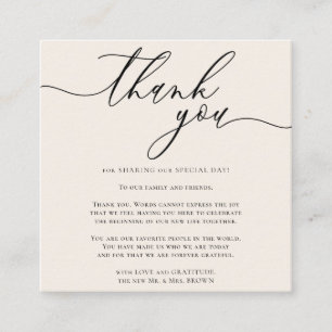 Tarjeta De Recepción Beige Marfil Gratitud Estilo Script Gracias