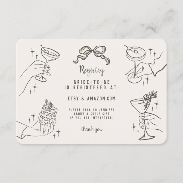 Tarjeta De Recepción Beige Retro Fiesta de cócteles Inscripción de regi (Anverso)